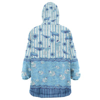 Hawaii Christmas In July Wearable Blanket Hoodie Sky Blue Mele Kalikimaka Sea Animals