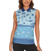 Hawaii Christmas In July Women Sleeveless Polo Shirt Sky Blue Mele Kalikimaka Sea Animals