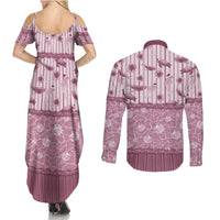 Hawaii Christmas In July Couples Matching Summer Maxi Dress and Long Sleeve Button Shirt Dusty Pink Mele Kalikimaka Sea Animals