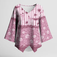 Hawaii Christmas In July Kimono Sleeve Blouse Dusty Pink Mele Kalikimaka Sea Animals