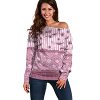 Hawaii Christmas In July Off Shoulder Sweater Dusty Pink Mele Kalikimaka Sea Animals