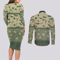 Hawaii Christmas In July Couples Matching Long Sleeve Bodycon Dress and Long Sleeve Button Shirt Olive Green Mele Kalikimaka Sea Animals