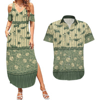 Hawaii Christmas In July Couples Matching Summer Maxi Dress and Hawaiian Shirt Olive Green Mele Kalikimaka Sea Animals