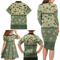 Hawaii Christmas In July Family Matching Long Sleeve Bodycon Dress and Hawaiian Shirt Olive Green Mele Kalikimaka Sea Animals