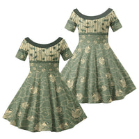Hawaii Christmas In July Family Matching Mermaid Dress and Hawaiian Shirt Olive Green Mele Kalikimaka Sea Animals DT05 Daughter's Dress Green - Polynesian Pride
