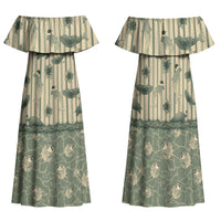 Hawaii Christmas In July Family Matching Off Shoulder Maxi Dress and Hawaiian Shirt Olive Green Mele Kalikimaka Sea Animals DT05 Mom's Dress Green - Polynesian Pride