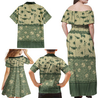 Hawaii Christmas In July Family Matching Off Shoulder Maxi Dress and Hawaiian Shirt Olive Green Mele Kalikimaka Sea Animals