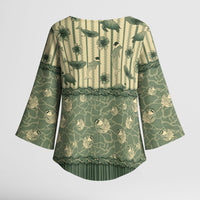 Hawaii Christmas In July Kimono Sleeve Blouse Olive Green Mele Kalikimaka Sea Animals