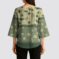 Hawaii Christmas In July Kimono Sleeve Blouse Olive Green Mele Kalikimaka Sea Animals