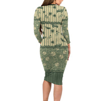 Hawaii Christmas In July Long Sleeve Bodycon Dress Olive Green Mele Kalikimaka Sea Animals