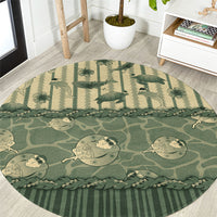 Hawaii Christmas In July Round Carpet Olive Green Mele Kalikimaka Sea Animals