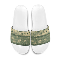 Hawaii Christmas In July Slide Sandals Olive Green Mele Kalikimaka Sea Animals