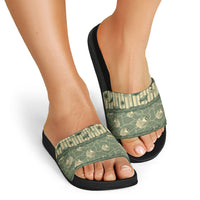 Hawaii Christmas In July Slide Sandals Olive Green Mele Kalikimaka Sea Animals