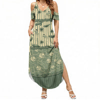 Hawaii Christmas In July Summer Maxi Dress Olive Green Mele Kalikimaka Sea Animals DT05 Women Green - Polynesian Pride