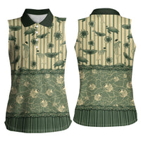 Hawaii Christmas In July Women Sleeveless Polo Shirt Olive Green Mele Kalikimaka Sea Animals