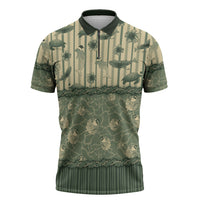 Hawaii Christmas In July Zipper Polo Shirt Olive Green Mele Kalikimaka Sea Animals
