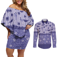 Hawaii Christmas In July Couples Matching Off Shoulder Short Dress and Long Sleeve Button Shirt Amethyst Purple Mele Kalikimaka Sea Animals