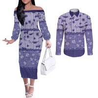 Hawaii Christmas In July Couples Matching Off The Shoulder Long Sleeve Dress and Long Sleeve Button Shirt Amethyst Purple Mele Kalikimaka Sea Animals