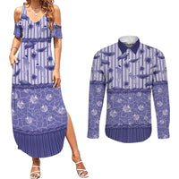 Hawaii Christmas In July Couples Matching Summer Maxi Dress and Long Sleeve Button Shirt Amethyst Purple Mele Kalikimaka Sea Animals