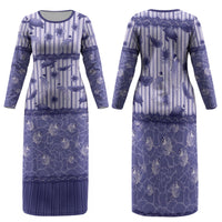 Hawaii Christmas In July Family Matching Long Sleeve Bodycon Dress and Hawaiian Shirt Amethyst Purple Mele Kalikimaka Sea Animals DT05 Mom's Dress Purple - Polynesian Pride