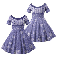 Hawaii Christmas In July Family Matching Off The Shoulder Long Sleeve Dress and Hawaiian Shirt Amethyst Purple Mele Kalikimaka Sea Animals DT05 Daughter's Dress Purple - Polynesian Pride