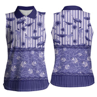 Hawaii Christmas In July Women Sleeveless Polo Shirt Amethyst Purple Mele Kalikimaka Sea Animals
