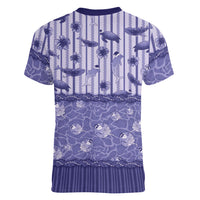 Hawaii Christmas In July Women V-Neck T-Shirt Amethyst Purple Mele Kalikimaka Sea Animals