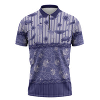 Hawaii Christmas In July Zipper Polo Shirt Amethyst Purple Mele Kalikimaka Sea Animals