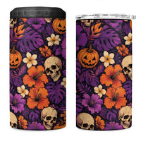 Hawaii Halloween 4 in 1 Can Cooler Tumbler Skeleton Pumpkin Hawaiian Flower Tribal