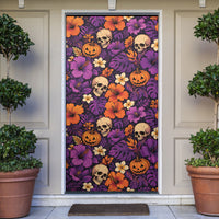 Hawaii Halloween Door Cover Skeleton Pumpkin Hawaiian Flower Tribal