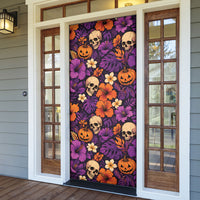 Hawaii Halloween Door Cover Skeleton Pumpkin Hawaiian Flower Tribal