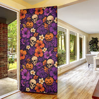 Hawaii Halloween Door Cover Skeleton Pumpkin Hawaiian Flower Tribal