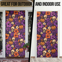 Hawaii Halloween Door Cover Skeleton Pumpkin Hawaiian Flower Tribal