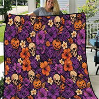 Hawaii Halloween Quilt Skeleton Pumpkin Hawaiian Flower Tribal