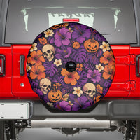 Hawaii Halloween Spare Tire Cover Skeleton Pumpkin Hawaiian Flower Tribal