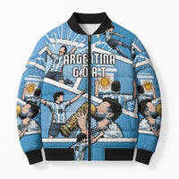 Custom Argentina Football Bomber Puffer Jacket Goat Comic Style Sun Of May