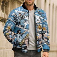 Custom Argentina Football Bomber Puffer Jacket Goat Comic Style Sun Of May