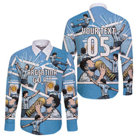 Custom Argentina Football Family Matching Off The Shoulder Long Sleeve Dress and Hawaiian Shirt Goat Comic Style Sun Of May