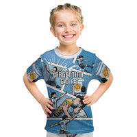 Custom Argentina Football Kid T Shirt Goat Comic Style Sun Of May