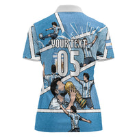 Custom Argentina Football Women Polo Shirt Goat Comic Style Sun Of May