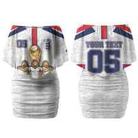 Custom England Football Family Matching Off Shoulder Short Dress and Hawaiian Shirt Three Lions Trophy St George Cross