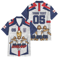 Custom England Football Family Matching Off Shoulder Short Dress and Hawaiian Shirt Three Lions Trophy St George Cross