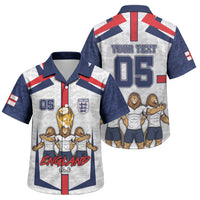 Custom England Football Family Matching Puletasi and Hawaiian Shirt Three Lions Trophy St George Cross