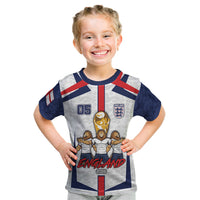 Custom England Football Kid T Shirt Three Lions Trophy St George Cross DT05 White - Polynesian Pride