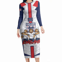 Custom England Football Long Sleeve Bodycon Dress Three Lions Trophy St George Cross