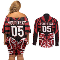 Custom Aotearoa Ngapuhi Couples Matching Off Shoulder Short Dress and Long Sleeve Button Shirt Maori Pattern New Zealand - Polynesian Pride