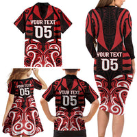 Custom Aotearoa Ngapuhi Family Matching Long Sleeve Bodycon Dress and Hawaiian Shirt Maori Pattern New Zealand - Polynesian Pride