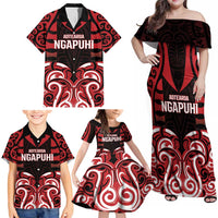 Custom Aotearoa Ngapuhi Family Matching Off Shoulder Maxi Dress and Hawaiian Shirt Maori Pattern New Zealand - Polynesian Pride