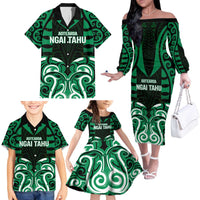 Custom Aotearoa Ngai Tahu Family Matching Off The Shoulder Long Sleeve Dress and Hawaiian Shirt Maori Pattern New Zealand - Polynesian Pride