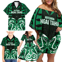 Custom Aotearoa Ngai Tahu Family Matching Off Shoulder Short Dress and Hawaiian Shirt Maori Pattern New Zealand - Polynesian Pride